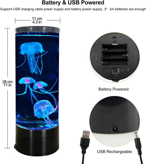 Bubble Fish Lava Lamp With LED Lights Color Changing Aquarium Night Light Featuring Four Artificial Fish and Jellyfish