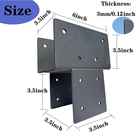Beefy 4x4 Post Brackets For Pergolas, Heavy Duty Galvanized Steel Hardware Holder Post Anchor Connector, 0.12 Inch (3mm) Thick, Waterproof And Rustproof Powder Coated, Perfect For Supporting Wood Beams