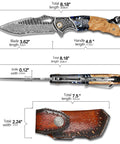 Detailed view of Damascus Steel Folding Knife With Resin Fusion Maple Wood Handle 8 Inch EDC Pocket Knife with sheath and clip
