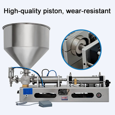 Top Shelf Pneumatic Horizontal Paste Filler With Slick Drip Free Performance And No Sweat Hassle Setup For Ketchup Honey Oil Lubricant Shampoo Cream 500 To 5000 Ml, showing stainless build and high-quality piston.