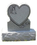 Heart Cemetery Memorial Headstone And Base With Two Design Options, Custom Engraved Gray Granite Upright Monument, Polished Die With Matching Base For Grave featuring angel engraving