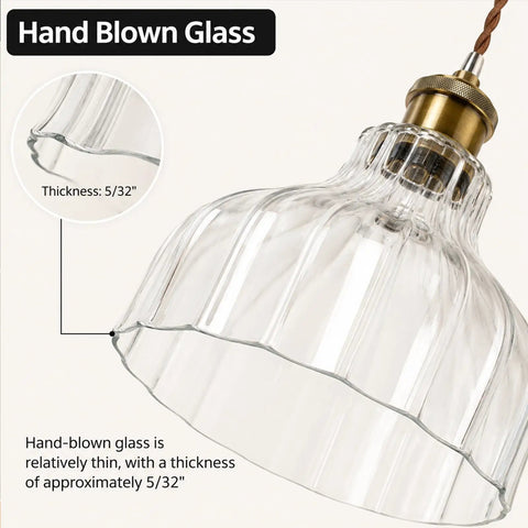 Fang Yan Mei Plug in Pendant Light clear fluted glass shade highlighting ribbed texture and thin 5/32" edge detail.