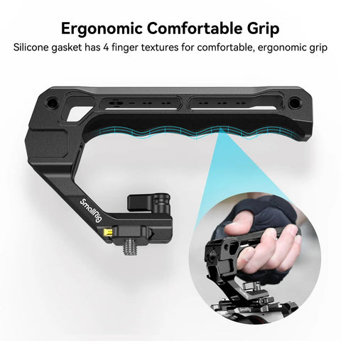 Ergonomic Lightweight NATO Top Handle with Quick Release NATO Rail, silicone grip, 50mm rail, for low angle DSLR shooting.