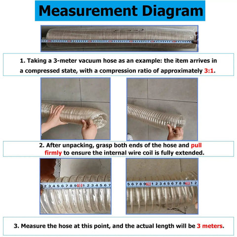 Measurement diagram showing 3-meter Heavy Duty Shop Grade Vacuum Hose Flexible Dust Collector Pipe in compressed state.