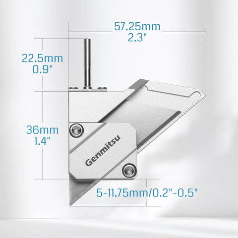 Drag Knife Cutter For CNC Router With 1 Eighth Inch Shank And Dual Bearings, adjustable depth, side view with dimensions