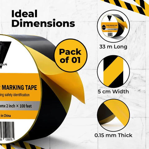 2 Inch By 108 Foot Black And Yellow Floor Safety Tape With Heavy Duty Adhesive Waterproof And Tear Resistant For Indoor Outdoor Use