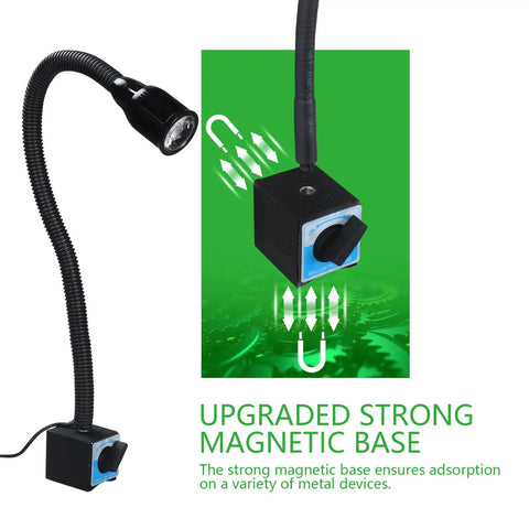 Heavy Duty LED Magnetic Work Light With Rock Solid Kickass Magnet Grip And Flexible Gooseneck IP65 Waterproof 9 Watt 900 Lumen showcased with strong magnetic base.