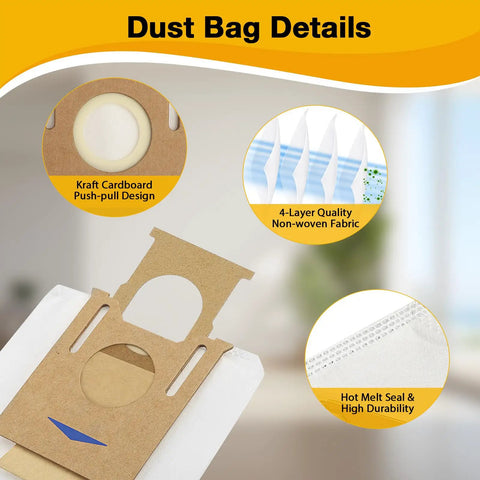 Dust bag details for 12 Pack Heavy Duty Disposable Vacuum Dust Bags Compatible With K781 Plus Vac Station And OZMO T8 AIVI T8 Series
