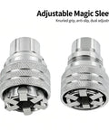 Adjustable Magic Sleeve featuring knurled grip for anti-slip use, part of 3/8 Inch Drive Socket Ratchet Wrench Set Two Piece Heavy Metal Tool Kit.
