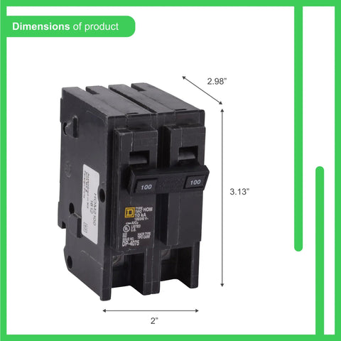 Homeline 100 Amp Two Pole Mini Circuit Breaker With Plug In Mount 120 240V AC 10kA Breaking Capacity Standard Type For Residential Use