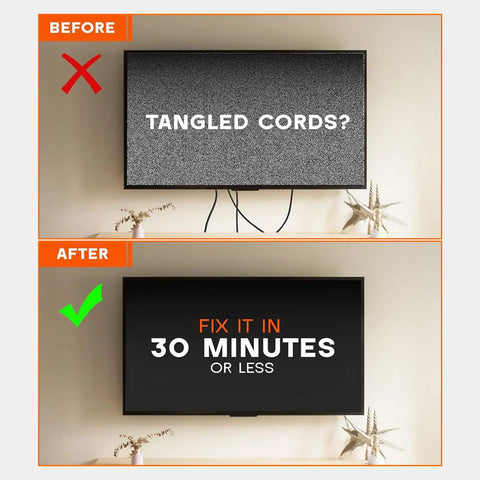 Before and after using 9 Inch In Wall Media Box Recessed TV Cable Management Kit For Home Theater Setup Keeps Cables Tidy And Your Setup Stays Clean Enclosure Fits Roku Apple TV Samsung One Connect WiFi Friendly Easy Install White Finish.