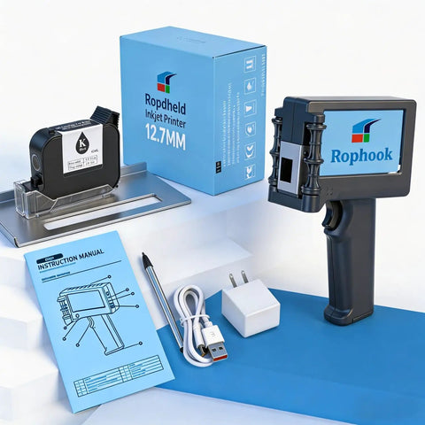 No Strings Attached Smooth Operator Cordless Handheld Inkjet Printer With Waterproof Quick Dry Cartridge For Printing Labels QR Codes Expiry Tags On Plastic Wood Metal Glass And Shipping Boxes Anytime On The Fly with cartridge and manual.