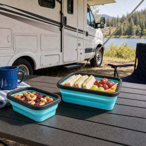 4 Pack Space Saving Collapsible Food Storage Containers With Lids For Small Kitchens And On The Go Living by RV.
