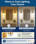 FLSNT Wall Sconces Set of 2, Hardwired E26 Wall Lighting, Modern Polished Gold Vanity Light with Frosted White Glass Shade for Bathroom, Bedroom, Hallway, Stairway, Living Room (Bulbs Not Included) shown with warm and cool lighting options.