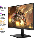 Side view of 22 Inch Gaming Monitor With 1080p Full HD, 100Hz Refresh, VA Panel, Adaptive Sync, 4ms Response, showing vibrant game scene.