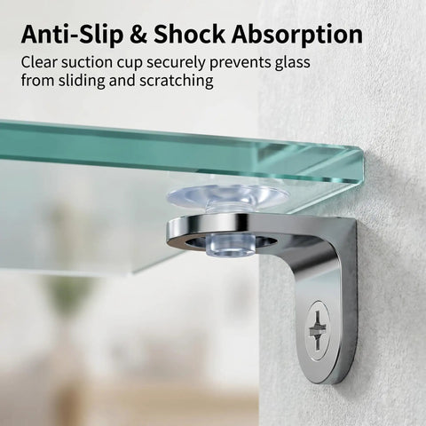 5mm Shelf Pegs 16 Pack Screw In Shelf Pins With Clear Cap zinc alloy bracket securing a glass shelf to a wall