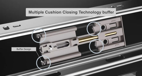 Diagram of 14 Inch Soft Close Cabinet Drawer Slides Beefy Full Extension 1.2mm Stainless Steel Ball Bearing with Cushion Technology