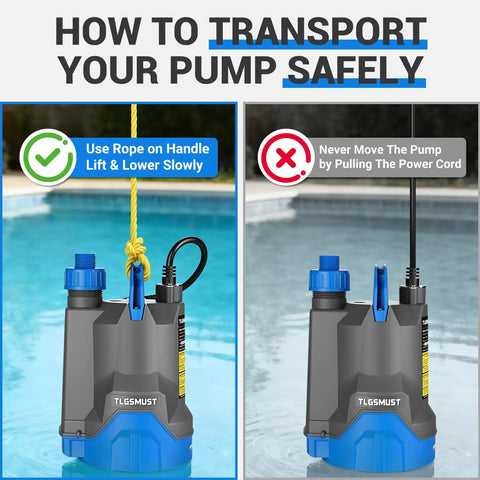 Submersible Water Pump 1/3 HP 2450 GPH Portable Electric Transfer Pump For Pool Basement Flood Garden Pond Draining Thermoplastic shown in pool