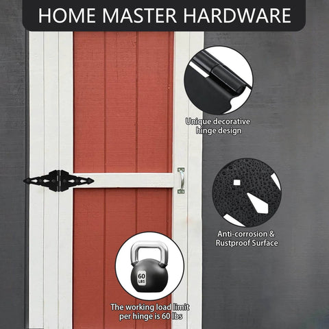 Wood Gate Hardware Set With Heavy Duty 8-Inch Decorative Strap Hinges And Spring Loaded Latch Kit With Screws, installed on wooden door