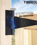 Side view of 12Inch T Strap Gate Hinges Heavy Duty Black Tee Hinges for wooden fences, showing rustproof iron hardware installed on a gate.