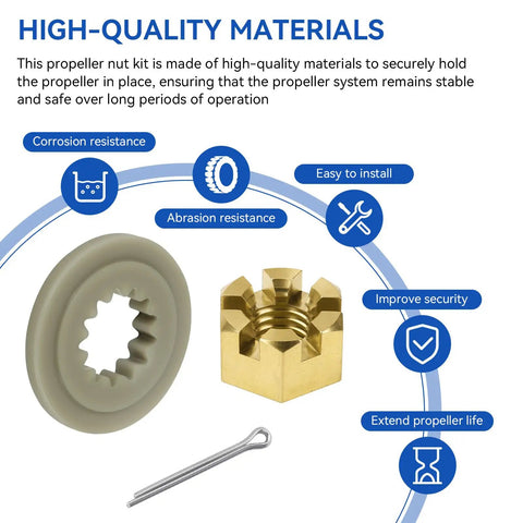 Outboard Prop Hub Nut Kit For Johnson Evinrude Motors, Pro Grade Upgrade With Nut Cotter Pin And Prop Spacer, Replaces OMC 175267 And Sierra 18-3716, Fits 40-140 HP Engines