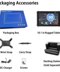 Job Site Beast Ten Inch 5G Android Industrial Rugged Tablet With 8GB Ram And 256GB Storage IP65 Waterproof Mil Std Certified No Sweat Weather Survival For Field Work shown with packaging accessories.