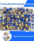 Ultimate PC Series Pneumatic Fitting Combo Kit Featuring Push In Quick Release Air Hose Connectors And Tube Couplers For Compressor Hoses In 1/4 Inch And 1/8 Inch Sizes For Heavy Duty DIY Gas And Water Jobs, brass fittings in organizer