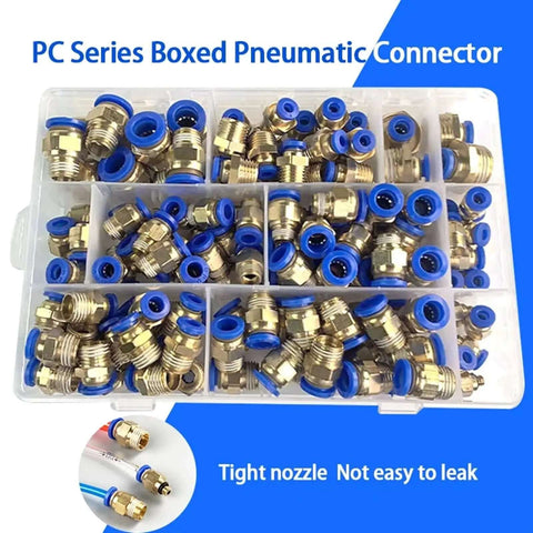 Ultimate PC Series Pneumatic Fitting Combo Kit Featuring Push In Quick Release Air Hose Connectors And Tube Couplers For Compressor Hoses In 1/4 Inch And 1/8 Inch Sizes For Heavy Duty DIY Gas And Water Jobs, brass fittings in organizer