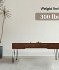 Wooden bench with 10 Inch Black Hairpin Furniture Legs 4 Pieces Heavy Duty Metal Table Desk Legs, 300 lbs weight limit displayed.