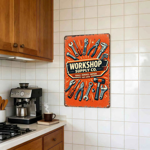 Tool Themed Vintage Metal Wall Art Sign 8x12 Inch For Garage Workshop Shed Man Cave Basement Decor Industrial Aluminum Rust Resistant Gift For Tool Lovers on tiled kitchen wall