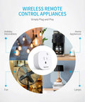 Expandable Wireless Outlet Switch Kit With Remote Controls, 5 Outlets And 2 Remotes, shown with lamps, fan, and coffee maker use