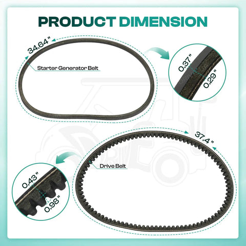 Starter Generator and Drive Belt Kit for Club Car DS and Precedent Golf Carts Replaces OEM 1016203 and 101916701 dimensions