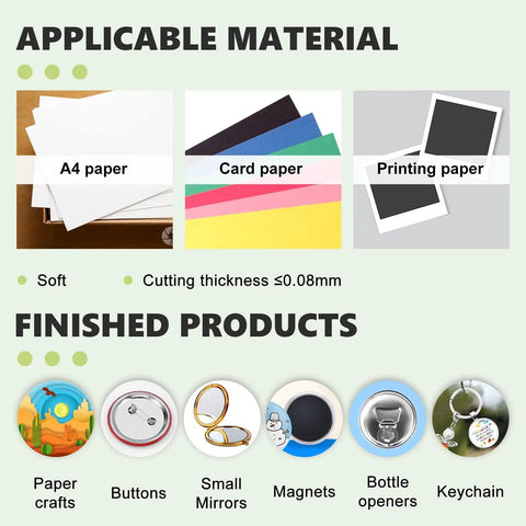 Materials and finished products for 1 Inch Button Cutter Circle Punch For Scrap Paper Cardboard Films And Diy Projects Heavy Duty Graphic Die Cutter