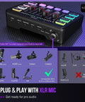 Streaming Ready Gaming Audio Mixer With RGB PC Interface, XLR Mic Input, Individual Channel Control, and Volume Fader