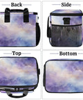 Insulated Picnic Backpack Lunch Bag for Women and Men, Purple Gradient, four angles shown: back, side, top, bottom view