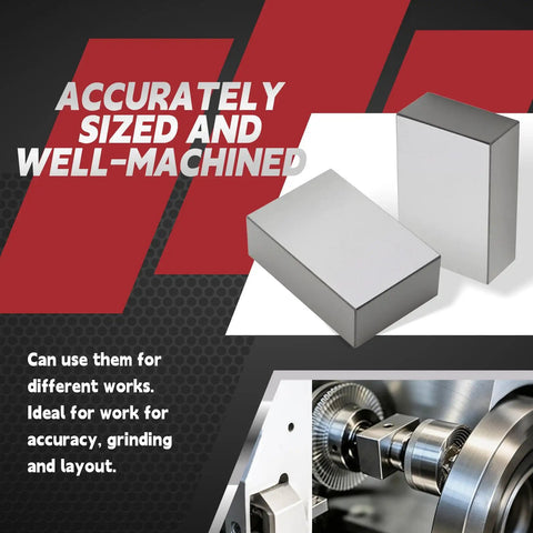 Two Piece 123 Block Set Ultra Precision Machinist Blocks 1 Inch By 2 Inch By 3 Inch Hardened Tool Steel Ground On All Sides 0.0002 Inch Tolerance With 23 Holes Square And Flat For Accurate Setup And Measurements. Two steel blocks for machining setup