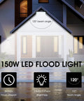 Two Pack 150W LED Flood Lights Outdoor, 15,500 Lumen IP66 Waterproof Floodlight illuminating house facade