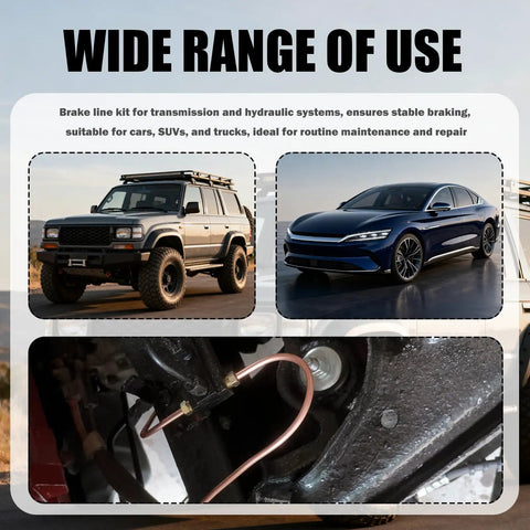 Image showing wide range of use for 25ft Brake Line Kit With One Quarter Inch And Three Sixteenths Inch Lines Flare Tool Set