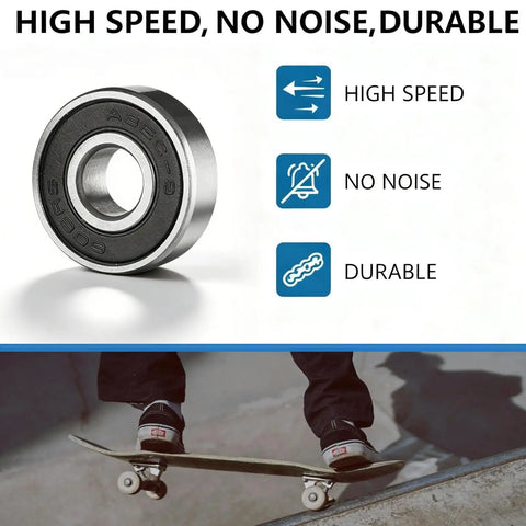 High-speed durable skateboard bearing and rider showing 60mm 88A Skateboard Wheels With Bearings Set Of 4 Black For Street And Park Skating