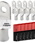 Heavy Duty Battery Lugs Kit With Tin Copper Ring Terminals for Two Zero AWG Cable and Five Sixteenth Inch Stud in set