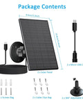 Package contents of 2 Pack Outdoor Solar Panel For Security Cameras With USB And USB C Charger IP65 Waterproof 360 Degree Adjustable Mount