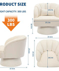 Velvet Swivel Barrel Chair With Plush Padding And Striped Backrest, dimensions and weight capacity details, modern lounge seat.