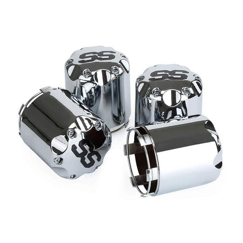 Chrome Universal Golf Cart Wheel Center Cap Covers 4 Pack With SS Logo, Heavy Duty Plastic for Yamaha EZGO Club Car, fits 8 10 12 inch wheels