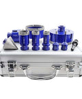SHDIATOOL 10-piece diamond tile drill bit set in blue with sizes 6–100mm on metal carrying case