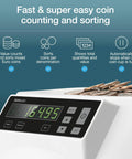 Fast USD Coin Counter And Sorter That Quickly Value Counts Mixed Denominations features and display close-up