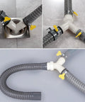 Heavy Duty Universal Drain Hose Fitting Tee With Three Secure Clamps For Washing Machine And Dishwasher connects 20mm to 32mm tubing.