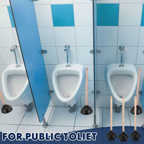 Image showing Heavy Duty Rubber Toilet Plunger 12 Pack Smooth Double Thrust Suction Cups Long Wooden Handle for public toilets.