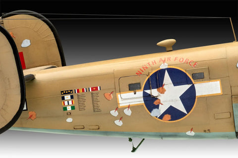 Side view of B 24D Liberator 1 To 48 Scale Unbuilt Plastic Model Kit With Detailed Cockpit And Interior Authentic Decal Set.