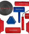 Solid Eight Piece Wood Grain Texturizing Paint Roller Kit Featuring Easy Glide Rugged Handles For Legit Timber Finish showing various roller sizes and shapes.
