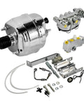 9 Inch Dual Diaphragm Chrome Power Brake Booster Paired With 1 1 8 Bore Master Cylinder And PV4 Disc Drum Proportioning Valve For Chevy Corvette 1968 To 1982 Street Ready Drop In Swap components and accessories layout